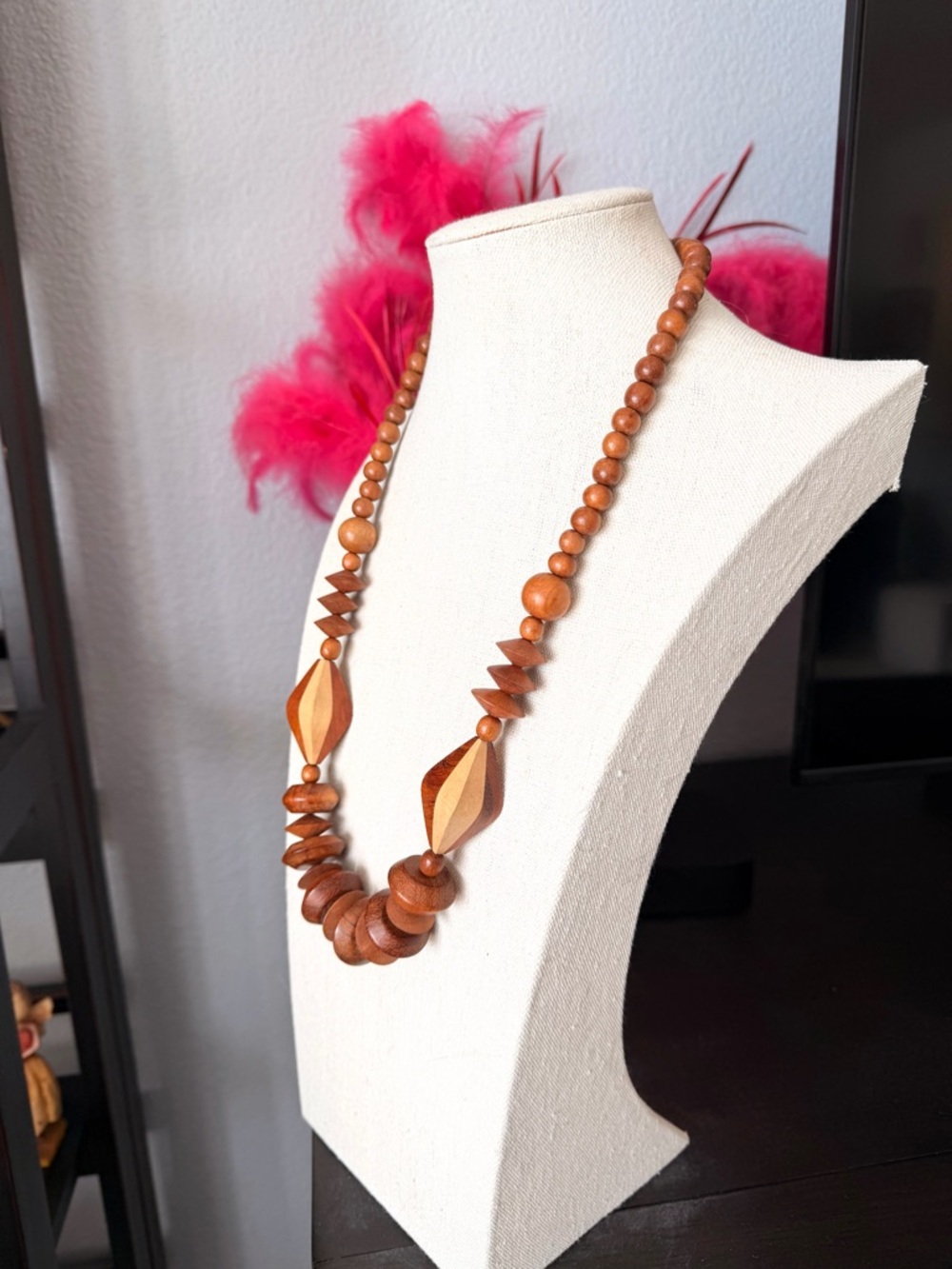 Hand Crafted Two-Tone Wooden Bead Necklace - Brown & Tan - Picture 3 of 6